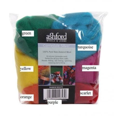 Ashford Corriedale Top Wool Roving Rainbow